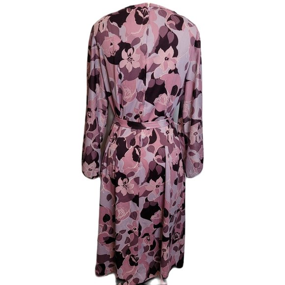 Vintage Dress Floral Polyester Purple Belted Long Sleeve Medium Damon Fashion 70 - Picture 7 of 10
